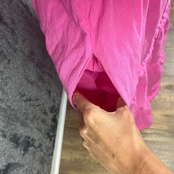 Quince European Linen Tiered Maxi Dress Lined Pink Women's L Cinch Waist - Picture 6 of 12